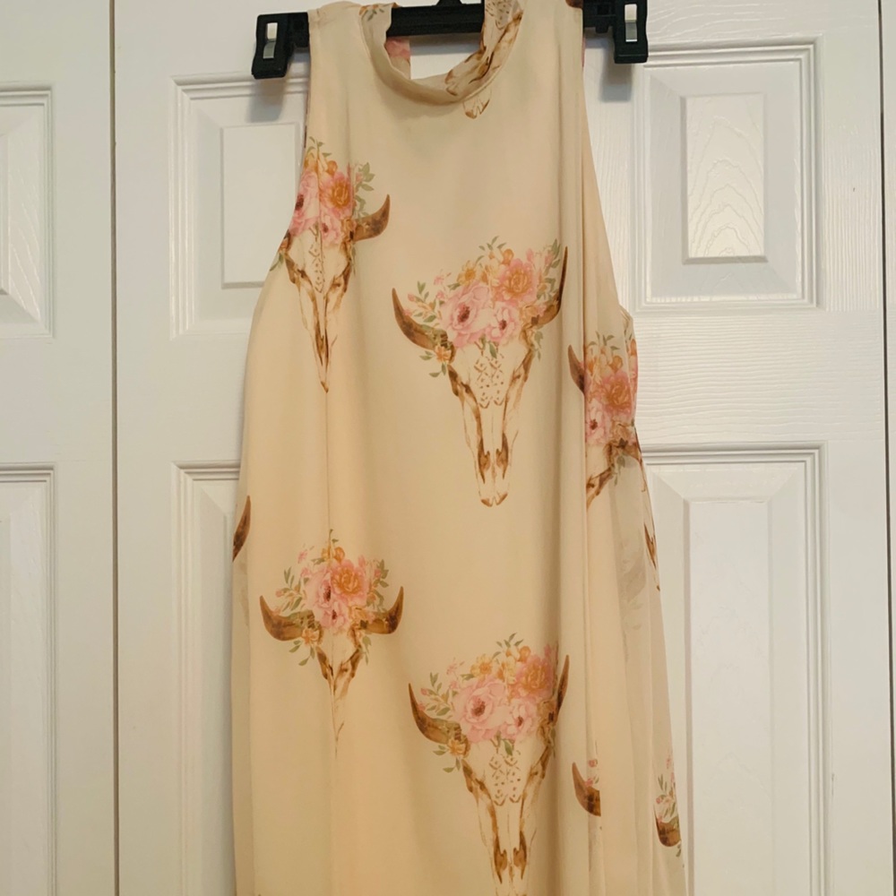 Pink Owl Bull Skull Floral A Line Dress